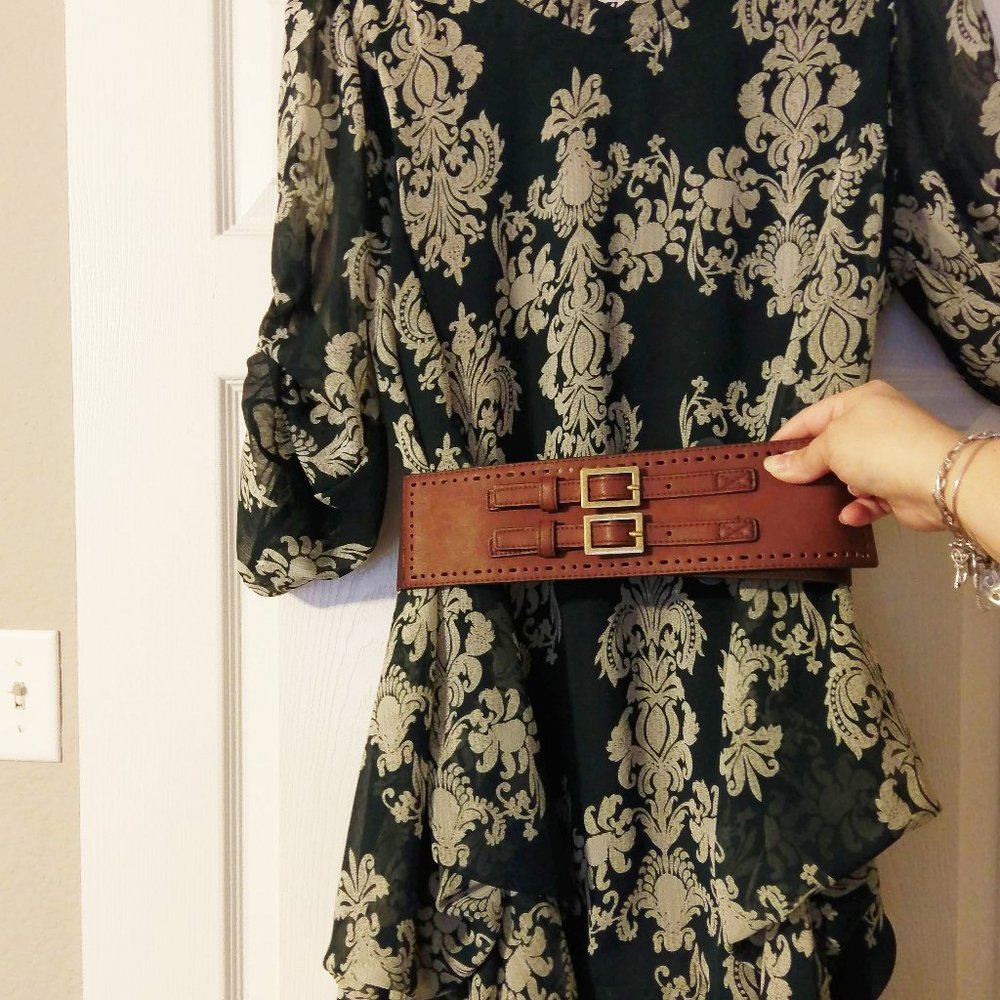 Olive green chiffon tunic blouse bubble hem front